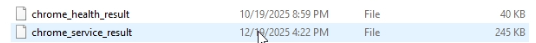 Staging folder contents — chrome_health_result and chrome_service_result
