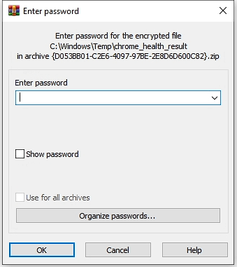 WinRAR password prompt for locally generated ZIP — same protection mechanism